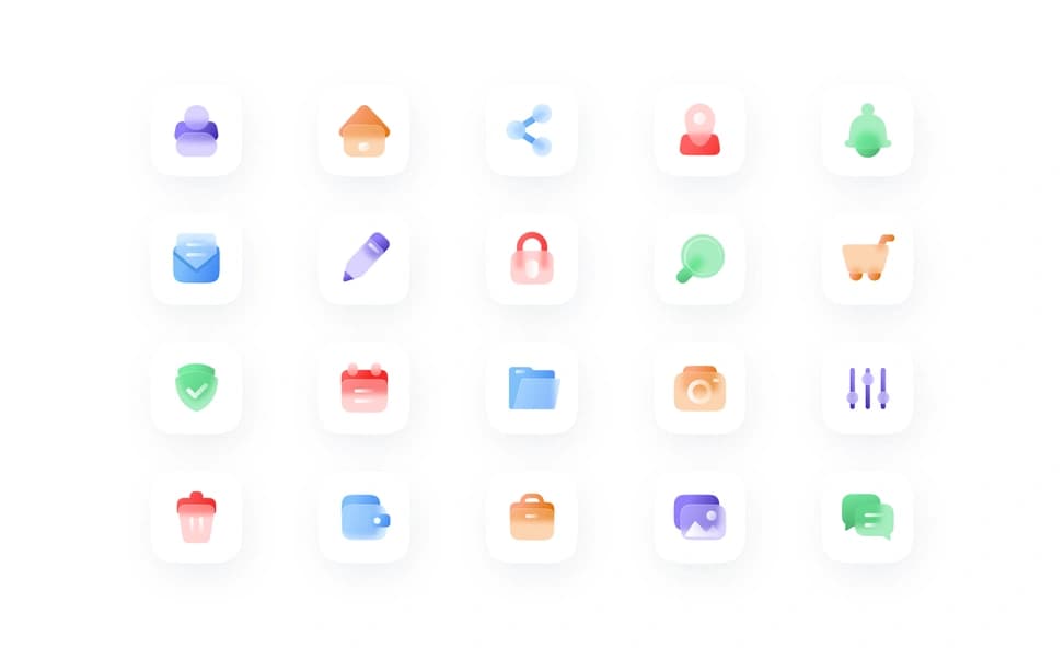 20 Glassmorphism Icons Set — Soft Transparent Style - Preview 1