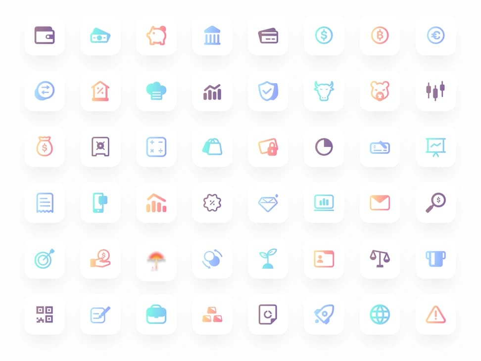 8 Glass Morph Finance Icons — Dark & Bright Mode - Preview 3
