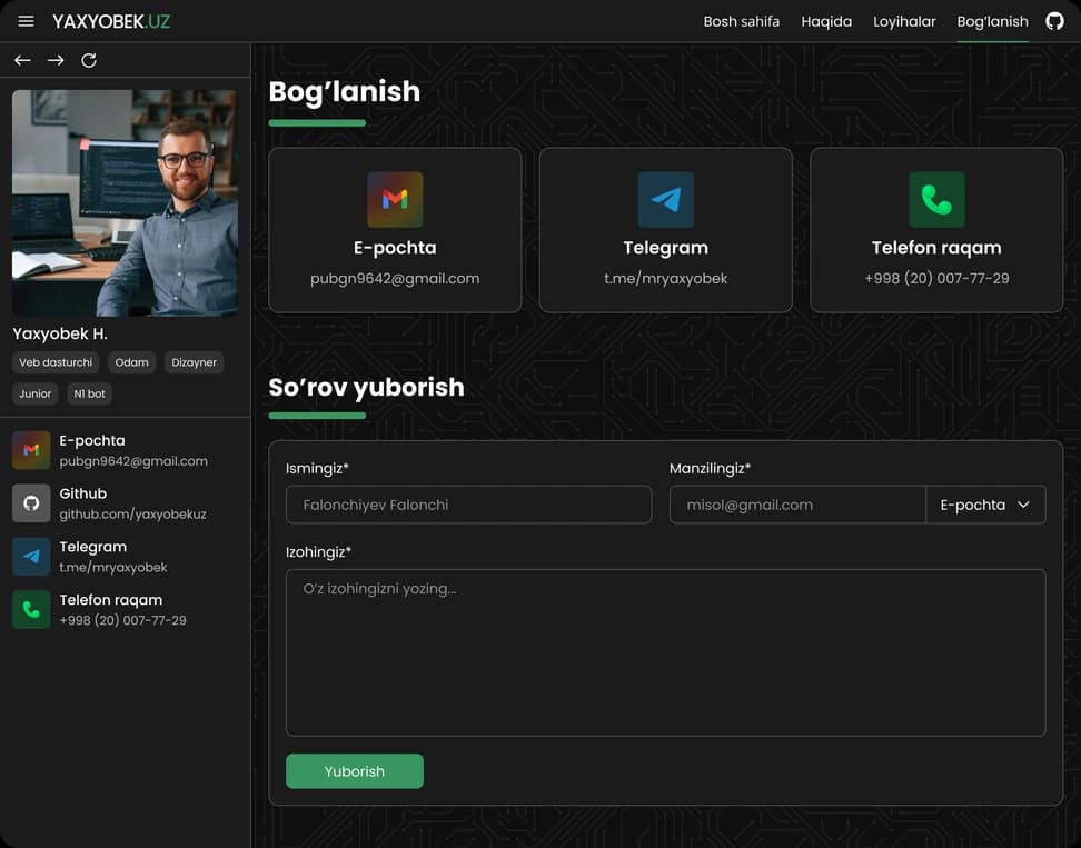 Developer Portfolio Website — Uzbek UI - Preview 3