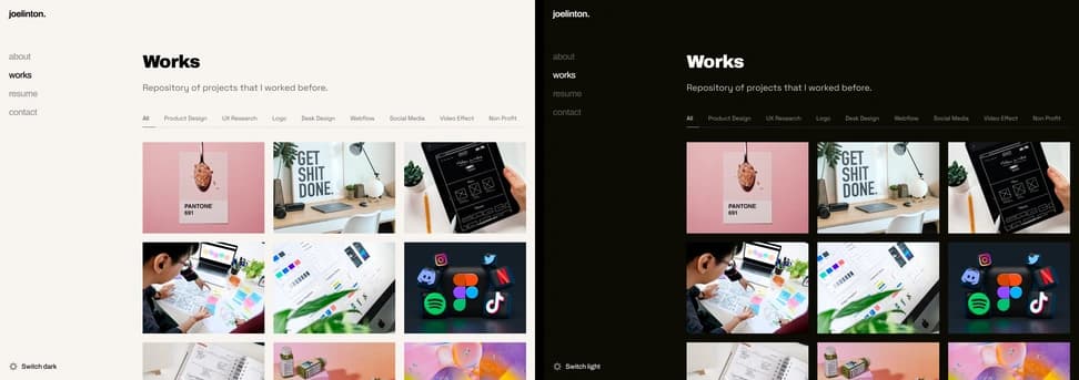Minimal Portfolio Multi-Page — Light & Dark Theme - Preview 2