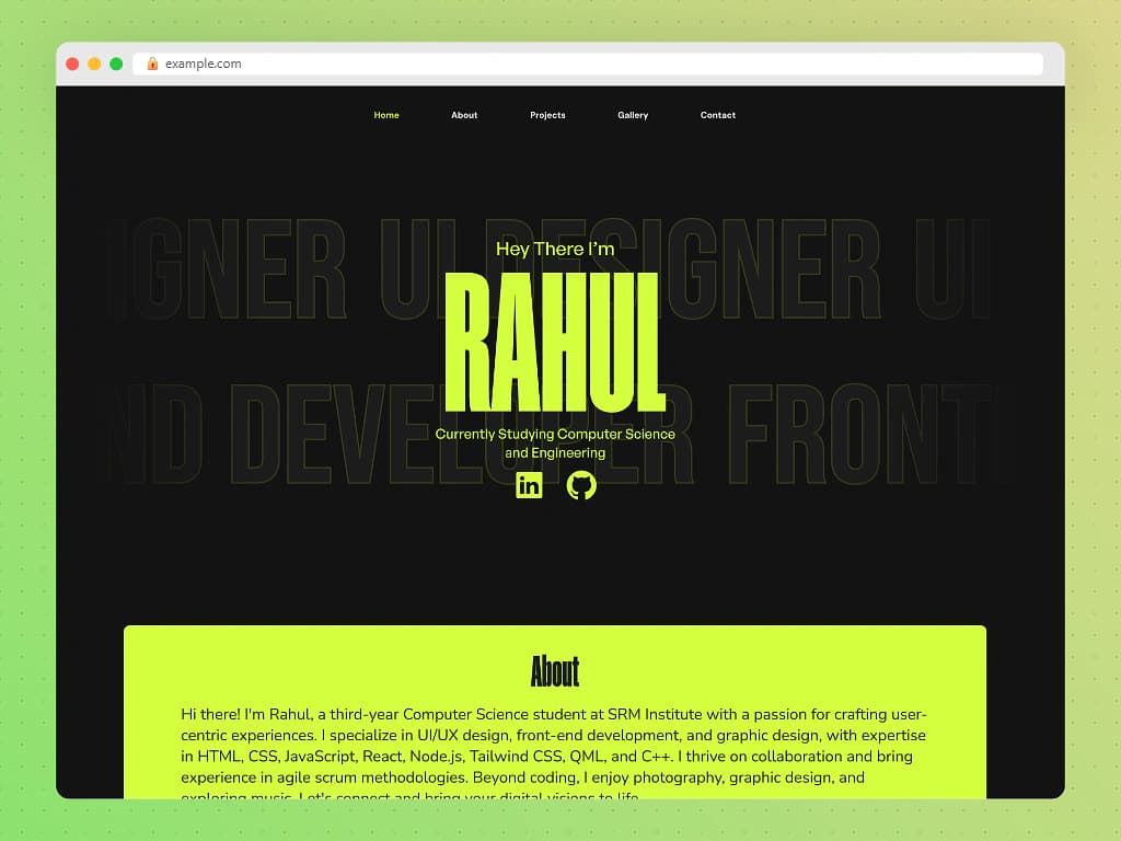 Green & Black Full-Stack Developer Portfolio Website UI - Preview 1