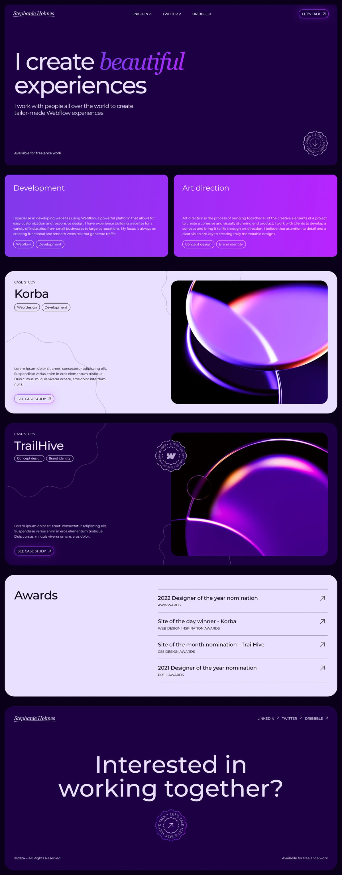 Portfolio Template — Webflow Landing Page Figma Design - Preview 1