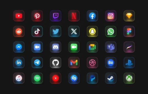 Social Media & Apps Icons with Glass Effect
