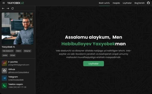 Developer Portfolio Website — Uzbek UI