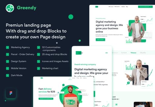 Greendy Marketing Website — Light & Dark Theme