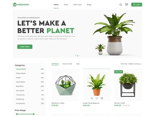 GreenShop — Flowers & Plants E-Commerce Website