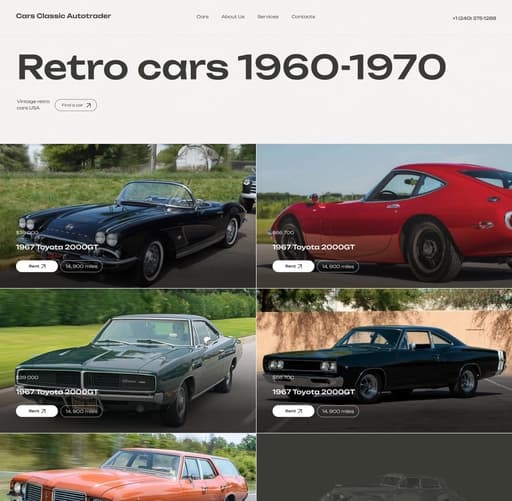 Classic Retro Cars Info Website — 10 Pages